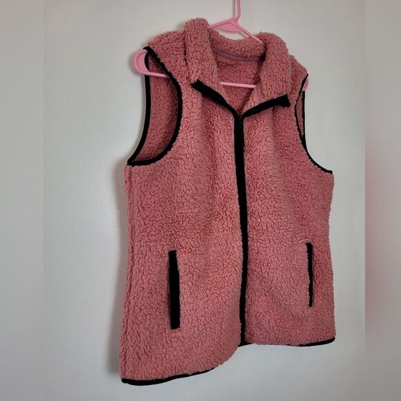 Pink Sherpa Teddy Jacket Vest Cozy Full Zip Barbie Coquette Snow Bunny Large - Picture 2 of 7